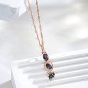 Colar Feminino Cobre Trio Topázio Místico Oval Cascata Iridescente Ouro Rosé 585
